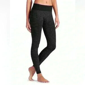 Athleta Metallic Silver Stripe/Black Tights Size Small EUC